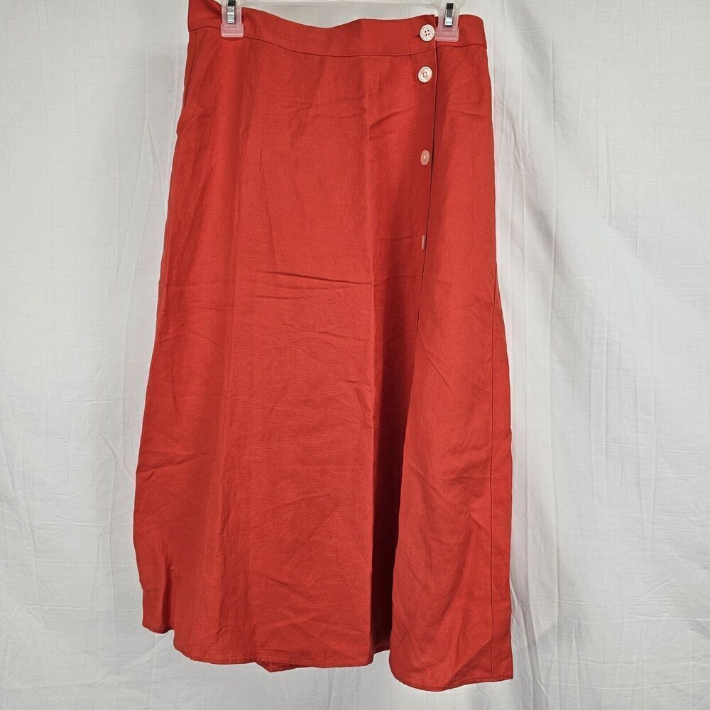 Loft Side Button Midi Skirt In Orange Linen Blend Nwt Women's Size 6 - Picture 2 of 7